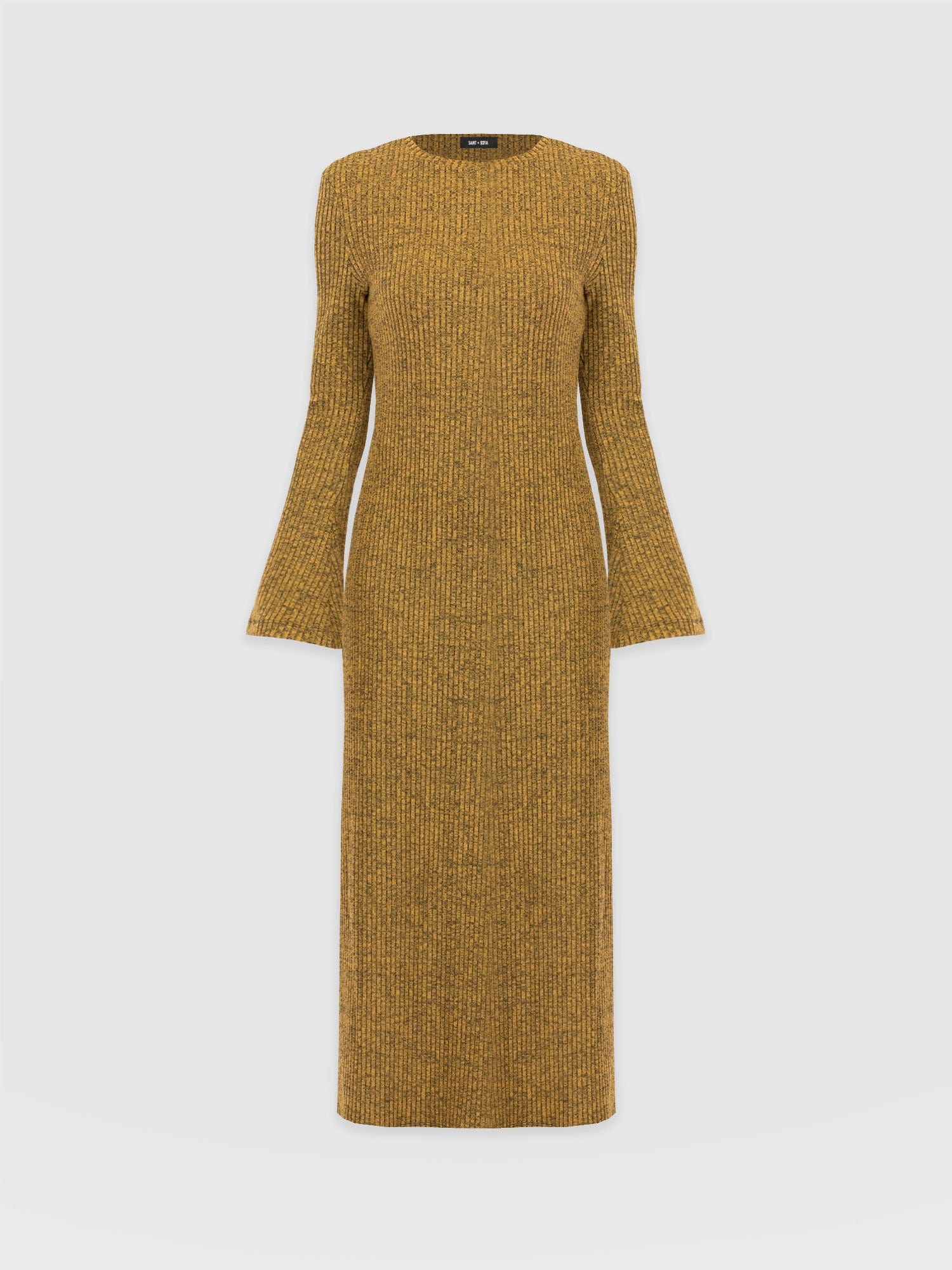 Callie Fluted Midi Dress - Mustard Melange - Women's Dresses | Saint + Sofia® USA